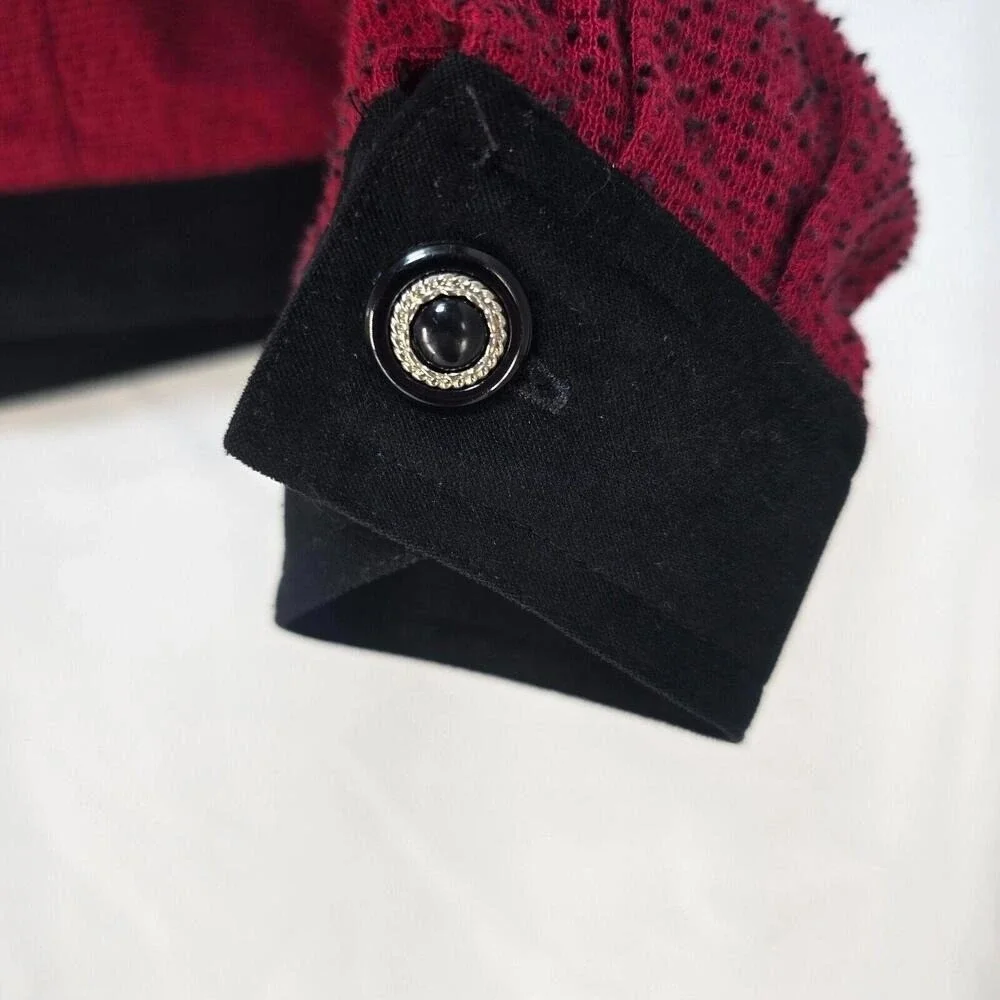 Nancy Bolen Petites City Girl Red Black Studded Skirt Suit Set Faux Fur Trim 90s